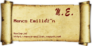 Mencs Emilián névjegykártya